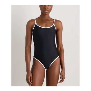 Quince Italian Cami One-Piece Swimsuit Black White Size Medium New With Tags